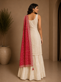 Ivory Silk Embroidered Sharara Suit with Pink Banarasi Dupatta