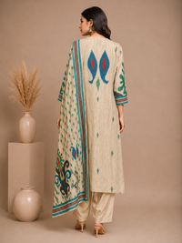 Women's Ikkat Print Chanderi Silk Kurta Pant Set with Dupatta