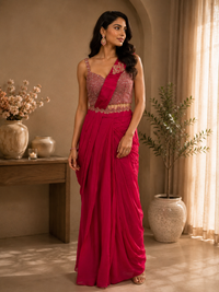 Hot Pink Designer Silk Saree with Embellished Blouse