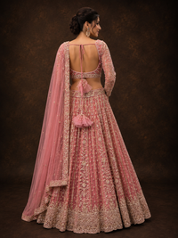 Blush Pink Silk Designer Lehenga Choli with Heavy Embroidery & Net Dupatta