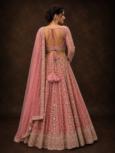 Blush Pink Silk Designer Lehenga Choli with Heavy Embroidery & Net Dupatta