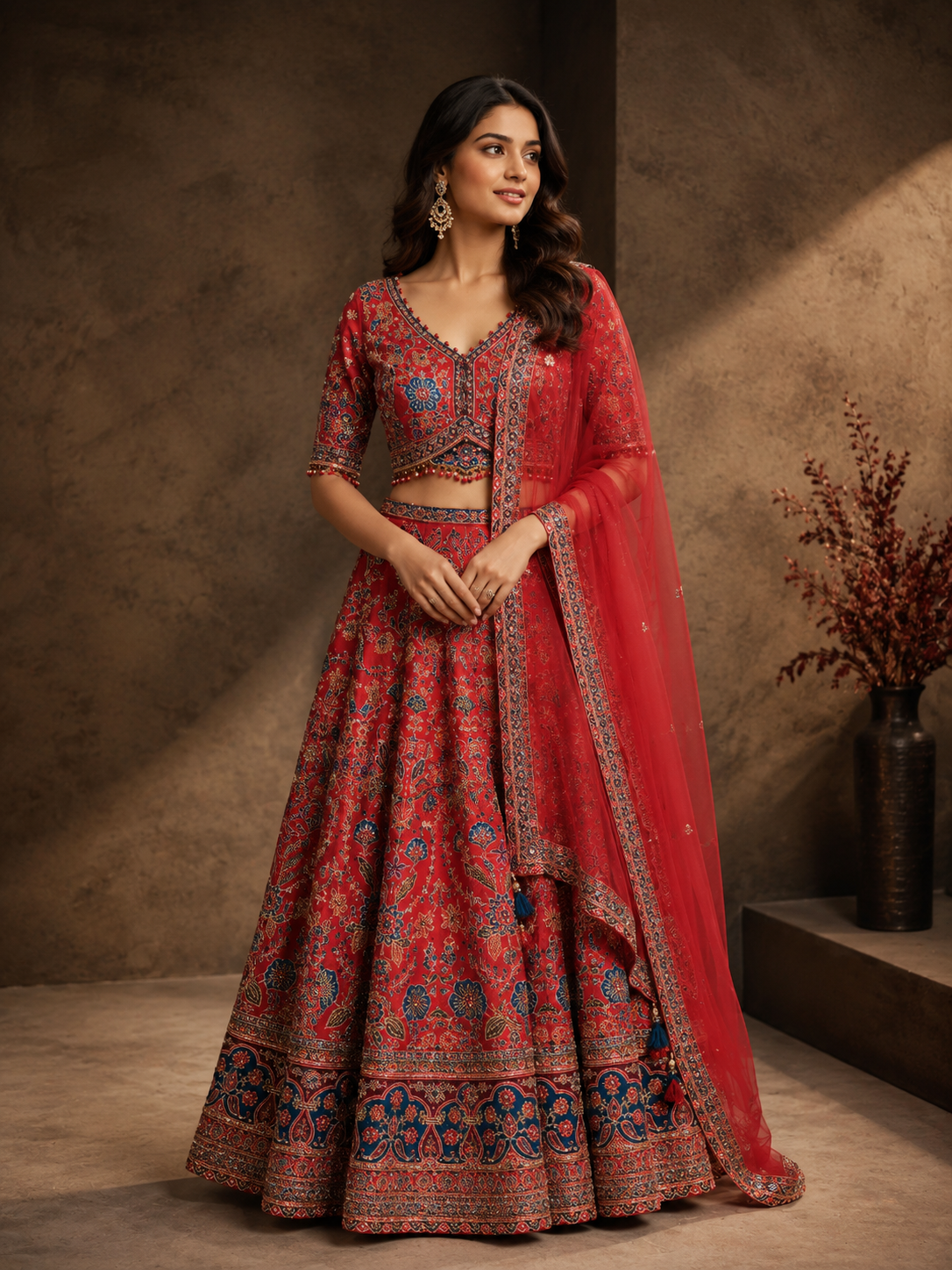 Royal Red Silk Designer Lehenga Choli with Embroidered Dupatta