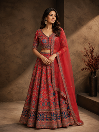 Royal Red Silk Designer Lehenga Choli with Embroidered Dupatta
