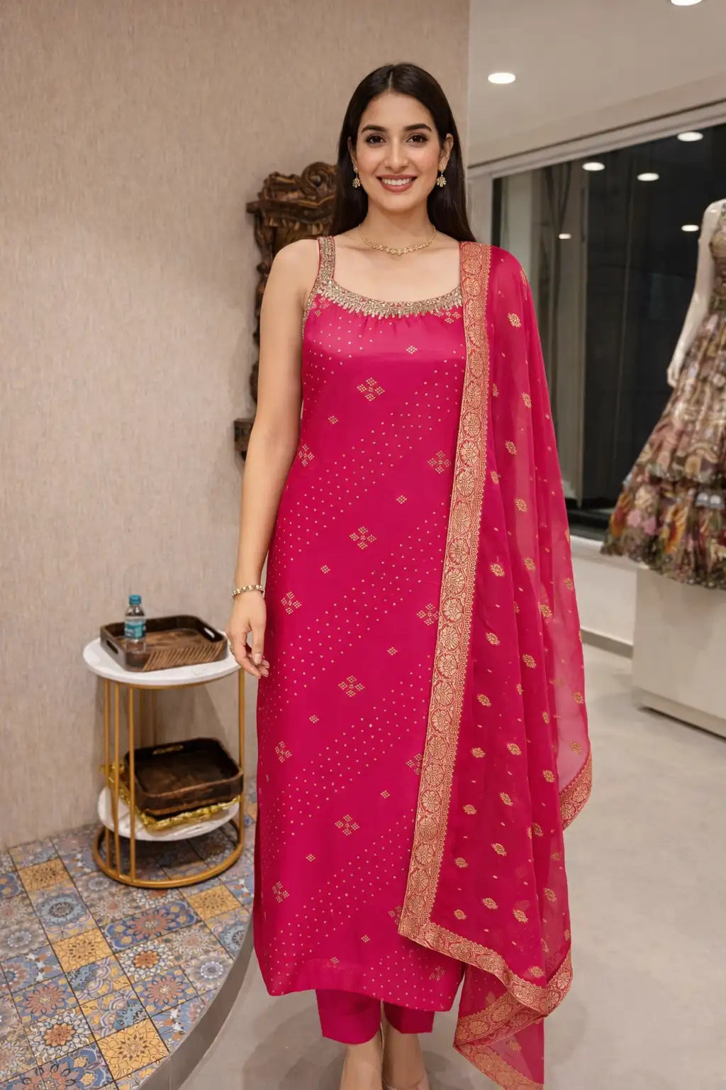 Rani Pink Silk Kurta Set with Zari Dupatta