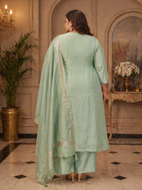 Sage Green Mul Chanderi Anarkali Suit Set with Dupatta | Festive & Ethnic Wear