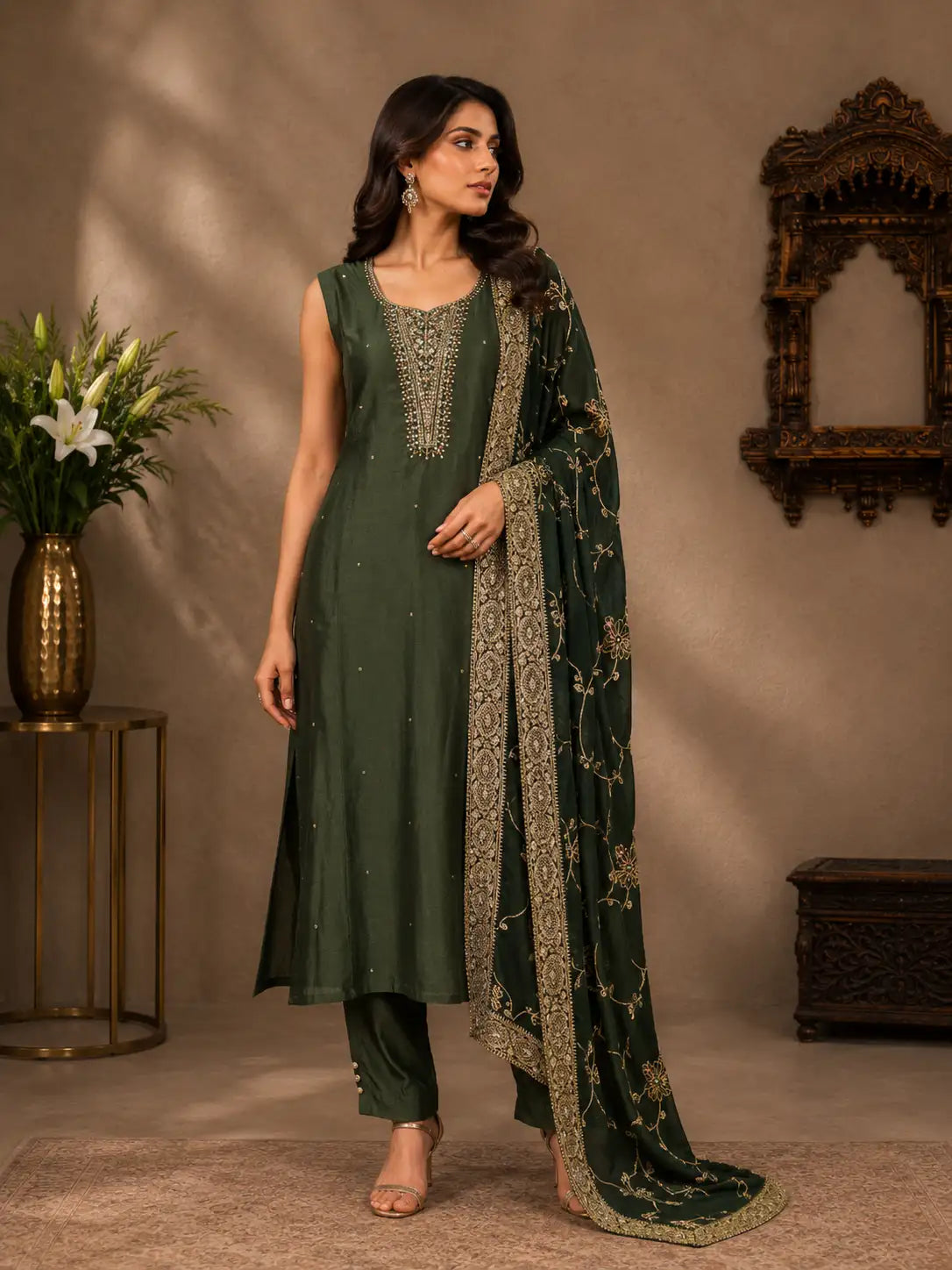 Emerald Green Embroidered Kurta Set