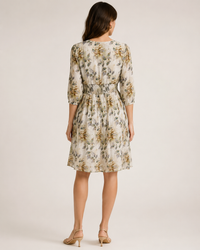 Imported Lycra Olive Floral Print Fit & Flare Midi Dress