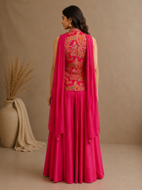 Rani Pink Silk Brocade Jacket Palazzo Set