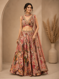 Peach Silk Designer Lehenga Choli with Heavy Traditional Embroidery & Dupatta