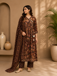 Women's Cotton Angrakha Kurta Pant Set with Dupatta & Gota Patti Work