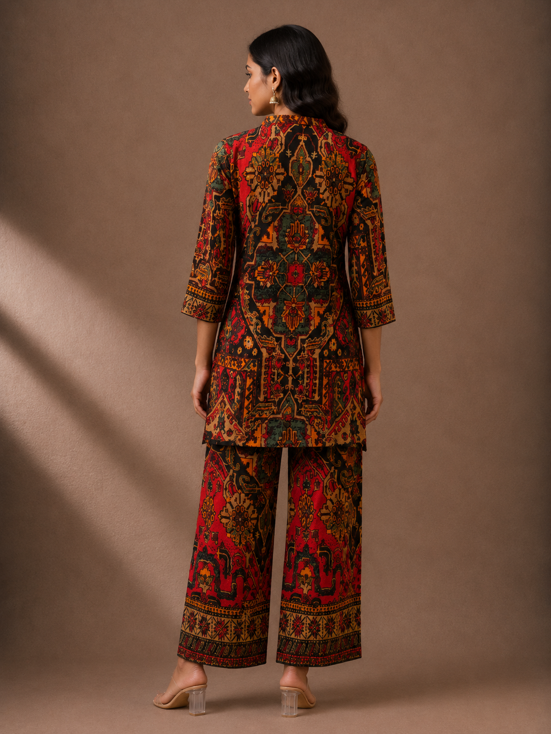 Multicolour Printed Silk Blend Kurta Pant Set