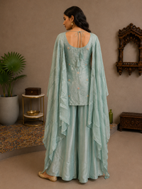 Seafoam Green Embroidered Silk Jacket Palazzo Set