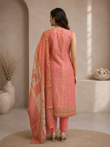 Blush Pink Floral Printed Straight Suit Set with Dupatta