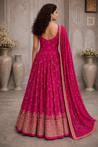 Luxury Pink Embroidered Anarkali Gown Set with Dupatta
