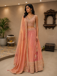 Peach Rose Embellished Tissue Lehenga Set