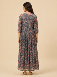 Charcoal Grey Imported Lycra Floral Tiered Maxi Dress