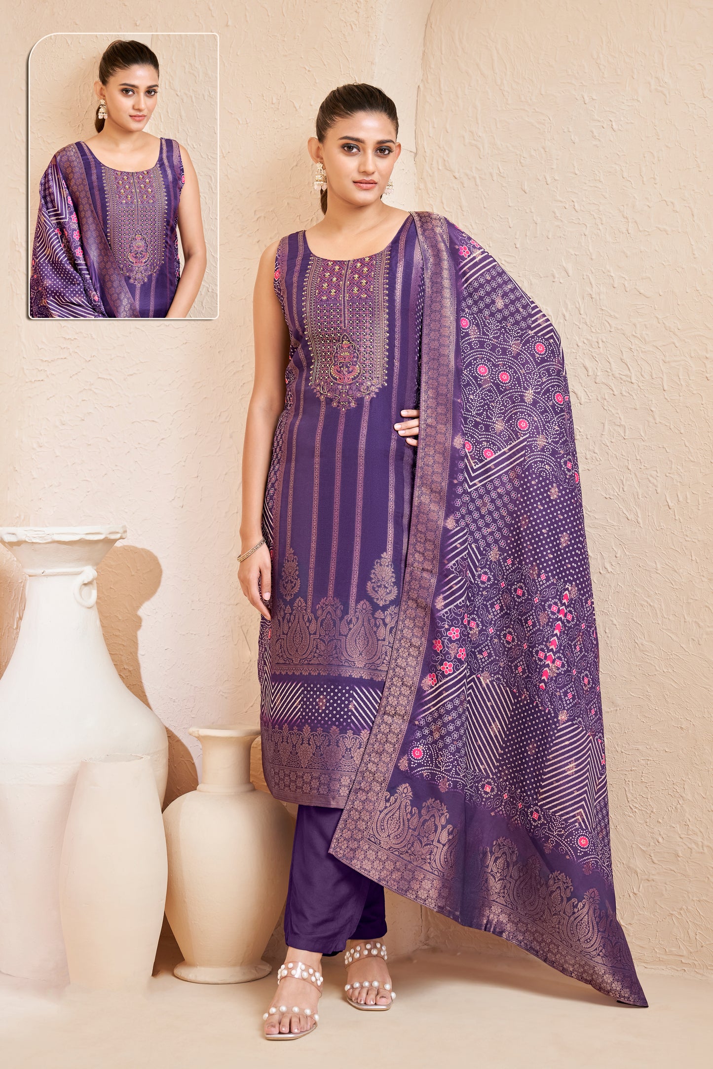 Royal Aubergine Silk Woven Suit Set