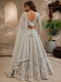 Light Mint Green Net Embroidered Lehenga Set