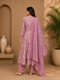 Women's Cotton Angrakha Kurta Pant Set with Dupatta & Gota Patti Work