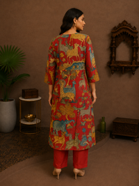 Rust Red Kalamkari Cotton Kurta Pant Set