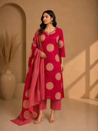 Pink Muslin Printed Kurta Set with Dupatta
