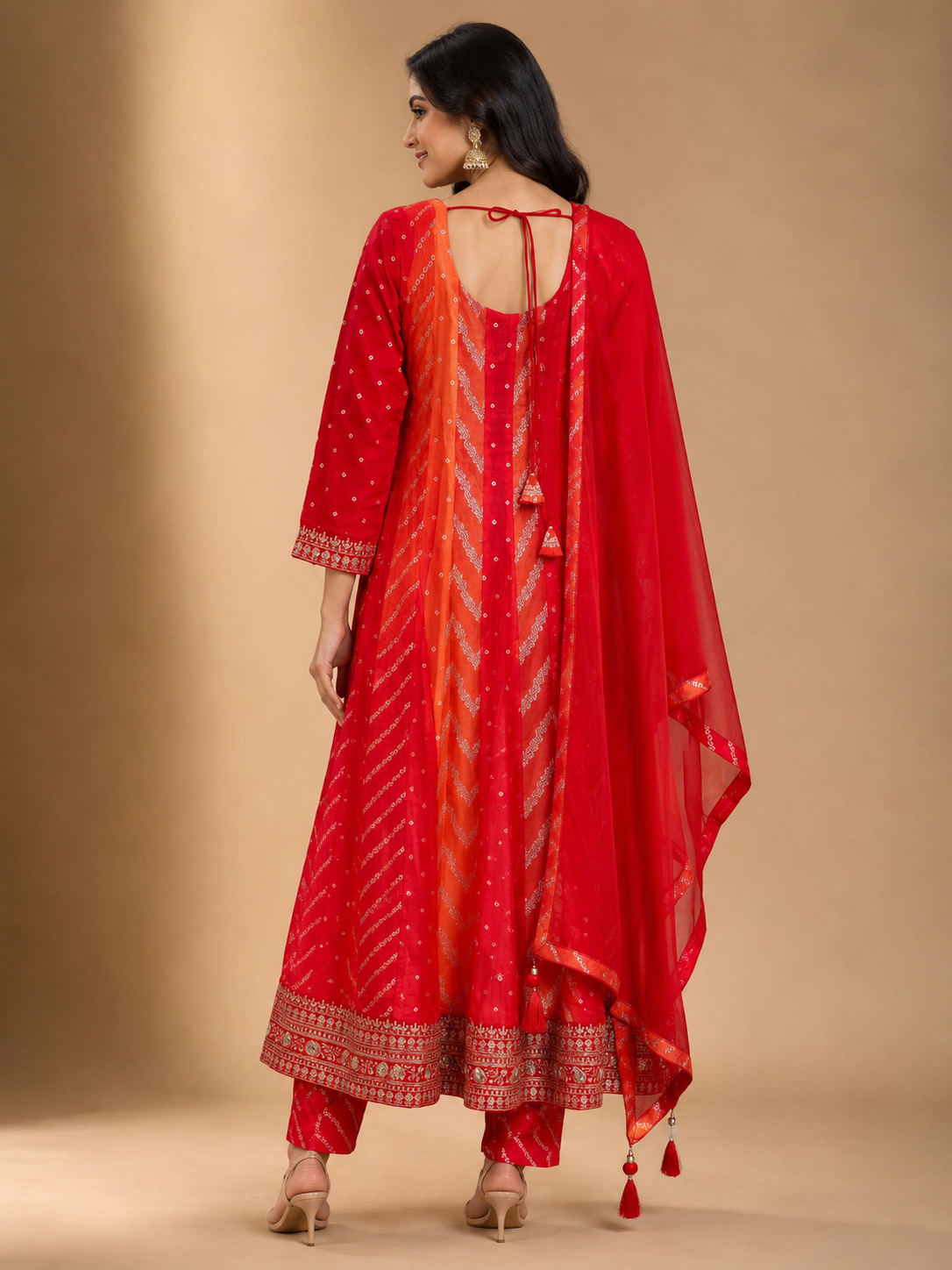 Premium Front-Cut Silk Anarkali Suit Set with Organza Dupatta – Crimson Red