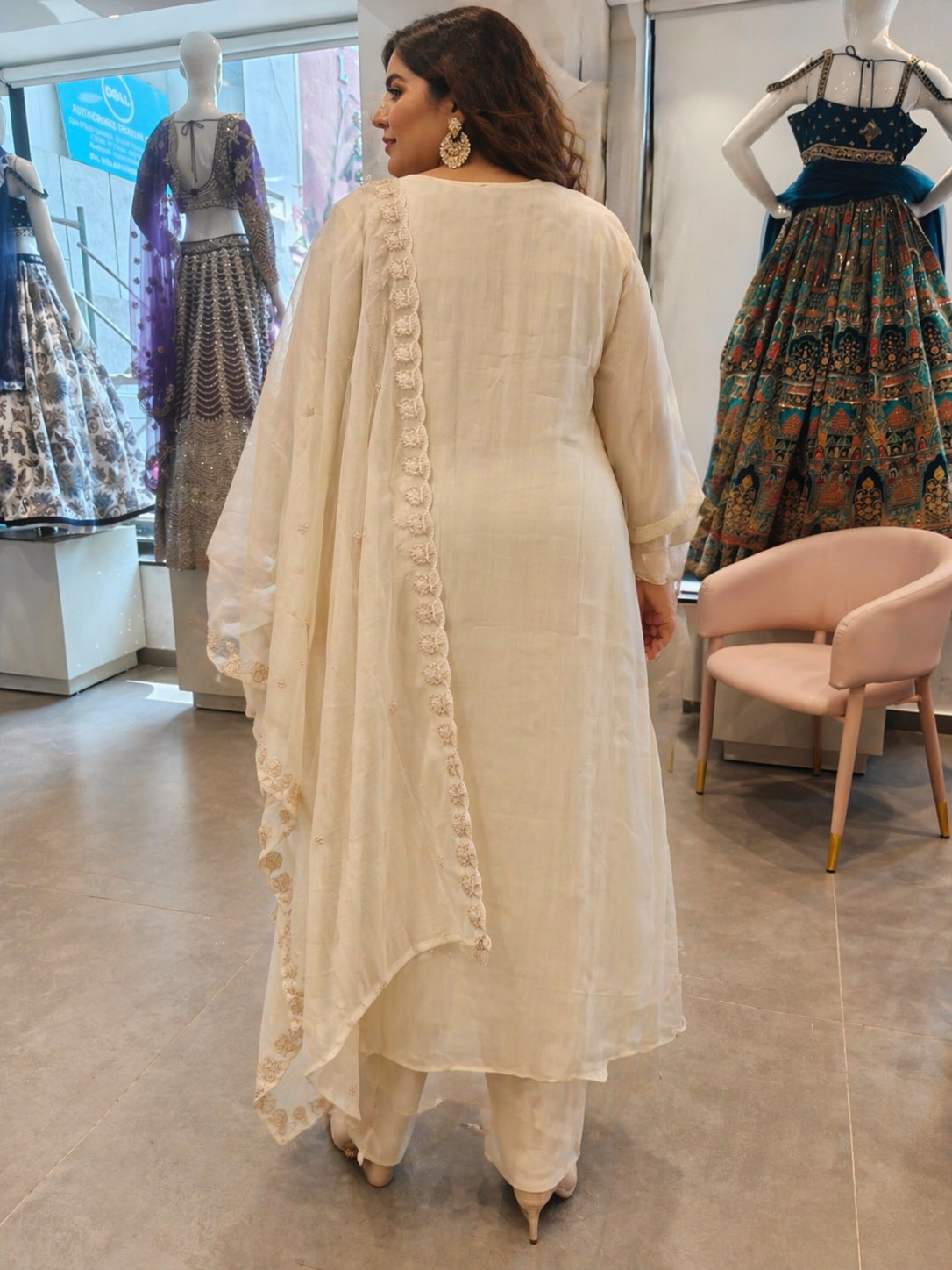 Ivory Embroidered Mul Chanderi Anarkali Kurta Set with Dupatta