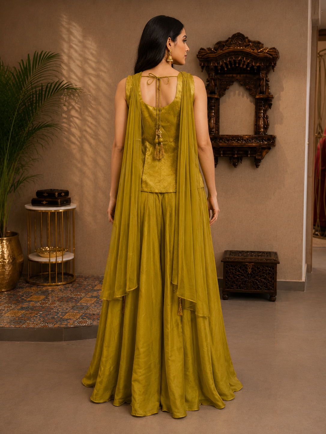 Green Banarasi Brocade Silk Embellished Palazzo Set