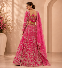 Rani Pink Bridal Embroidered Lehenga Set with Net Dupatta