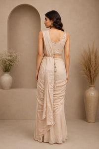 Ivory Beige Designer Draped Saree with Sequined Blouse