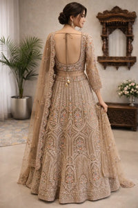 Beige Net Embroidered Lehenga Set
