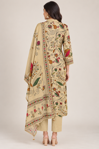 Beige Floral Printed Straight-Cut Salwar Suit with Matching Dupatta