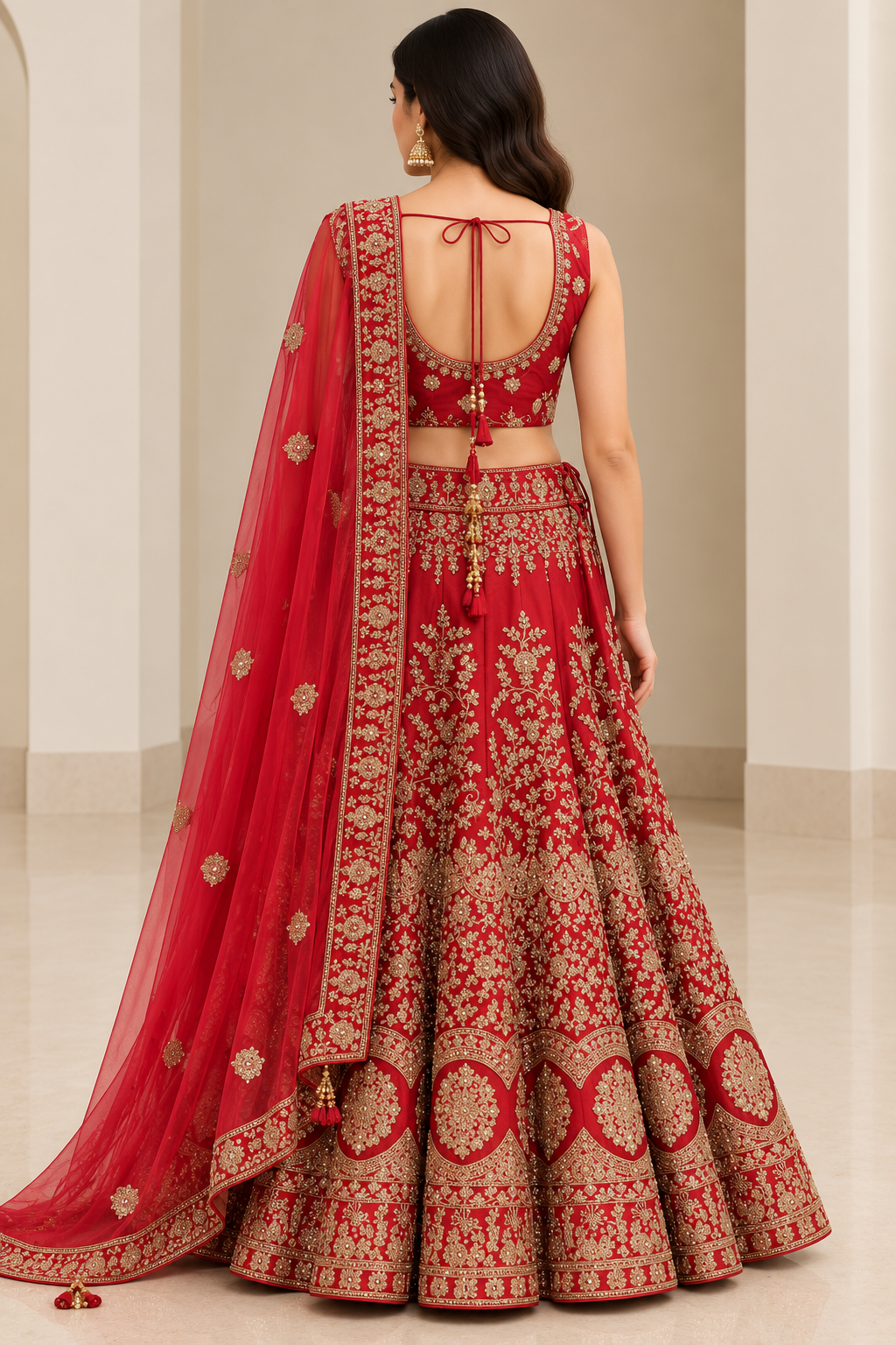 Red and Gold Heavy Embroidered Bridal Lehenga Choli with Dupatta