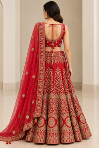Red and Gold Heavy Embroidered Bridal Lehenga Choli with Dupatta