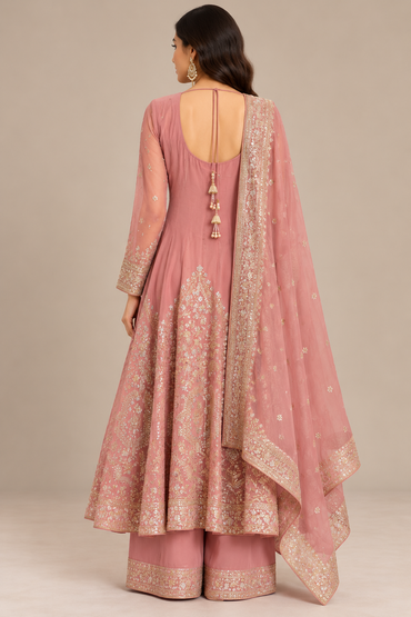 Blush Pink Silk Embroidered Anarkali Kurta Set with Dupatta