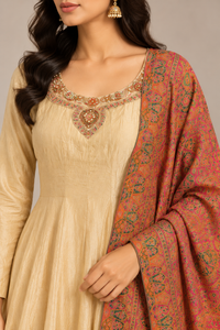 Champagne Gold Silk Anarkali Set
