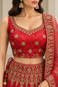 Red and Gold Heavy Embroidered Bridal Lehenga Choli with Dupatta