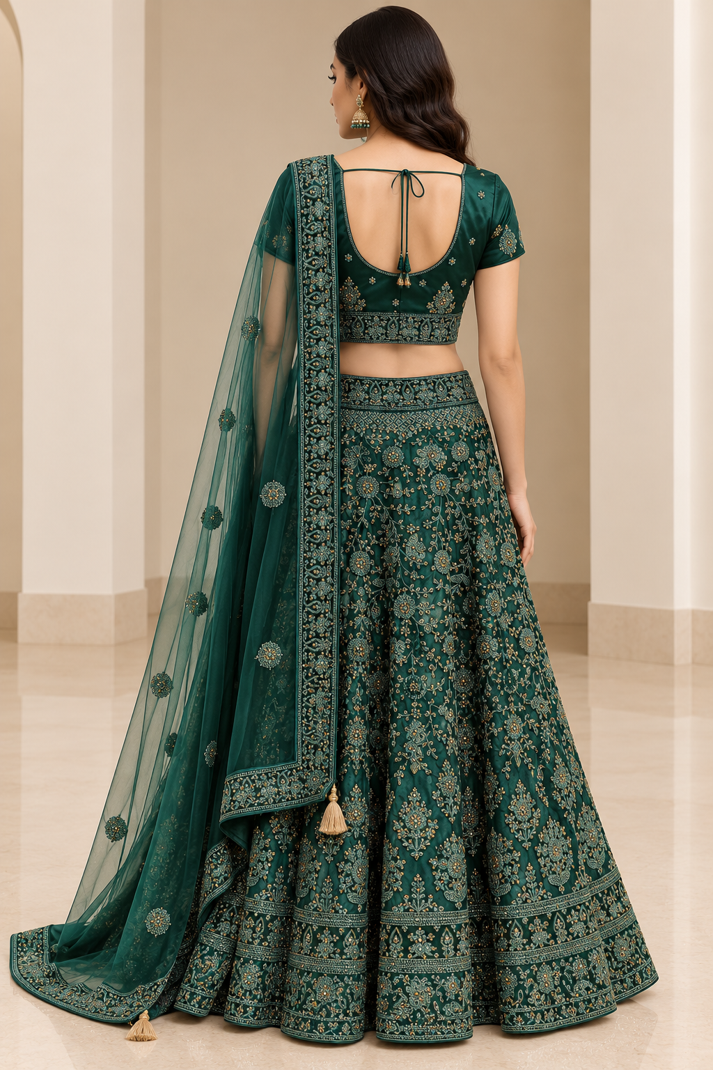Emerald Green Embroidered Lehenga Choli with Dupatta