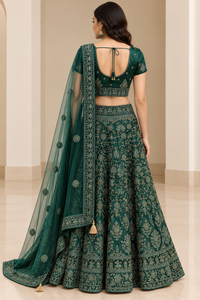 Emerald Green Embroidered Lehenga Choli with Dupatta