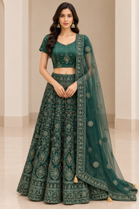 Emerald Green Embroidered Lehenga Choli with Dupatta