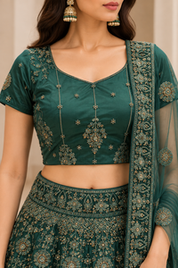 Emerald Green Embroidered Lehenga Choli with Dupatta