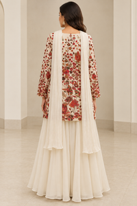 Ivory Floral Embroidered Kurta Palazzo Set with Dupatta