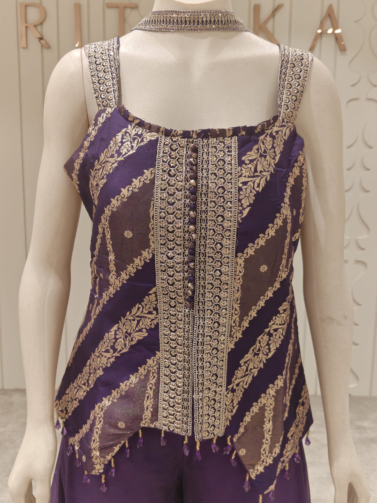 Banaras Tissue Purple Embroidered Sharara Set for Women