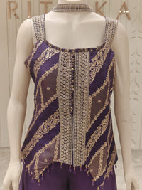 Banaras Tissue Purple Embroidered Sharara Set for Women