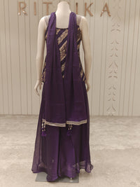 Banaras Tissue Purple Embroidered Sharara Set for Women