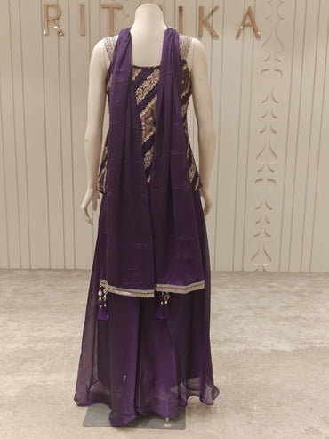 Banaras Tissue Purple Embroidered Sharara Set for Women