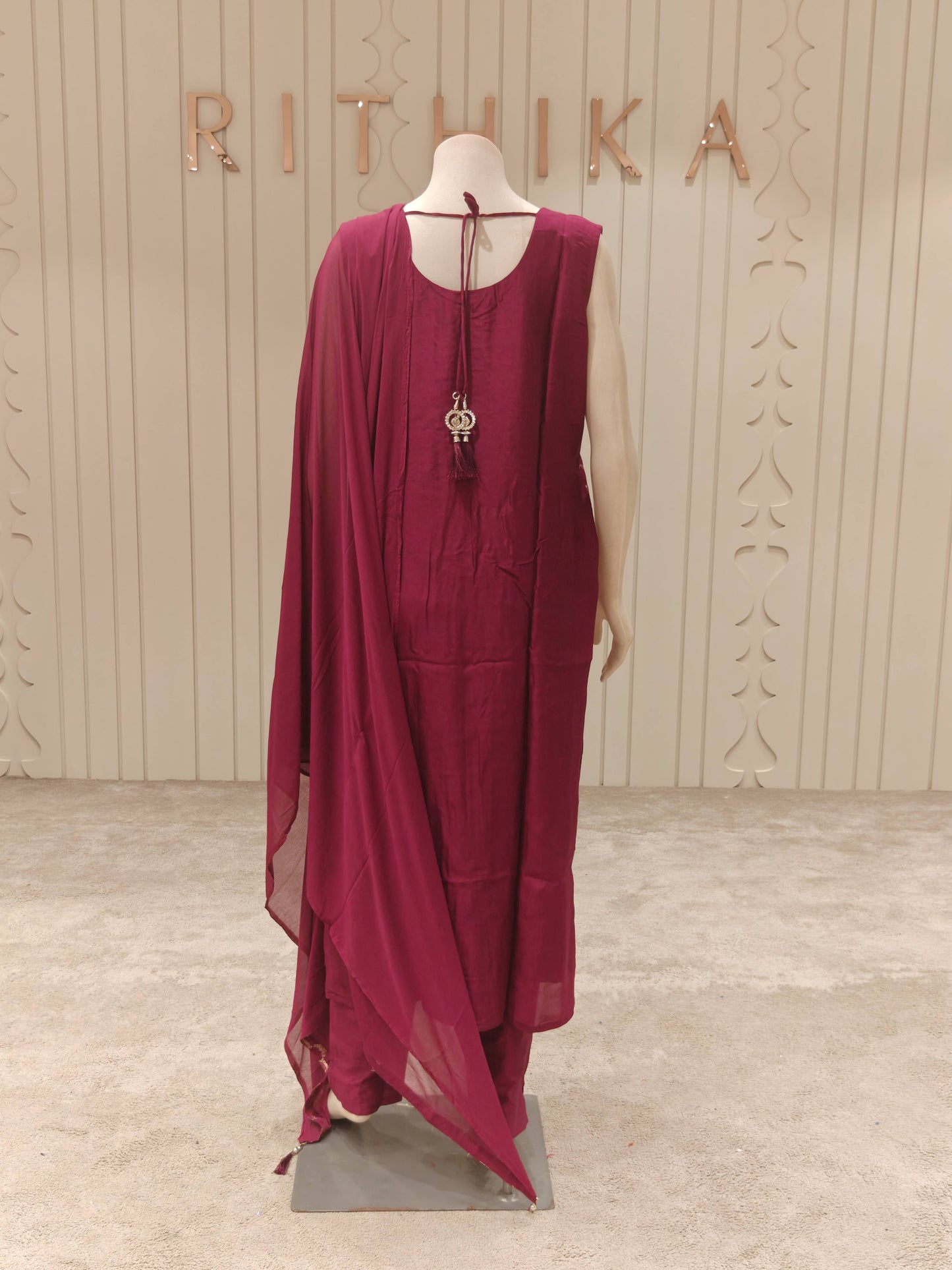 Banaras Silk Woven Straight Suit Set with Dupatta – Wine Maroon