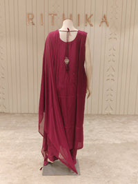 Banaras Silk Woven Straight Suit Set with Dupatta – Wine Maroon