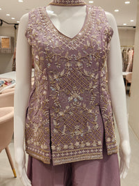 Lavender Silk Embroidered Peplum Kurta with Flared Sharara Set