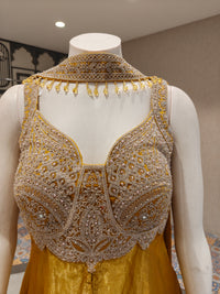 Mustard Organza Layered Sharara Set with Embroidered Bodice